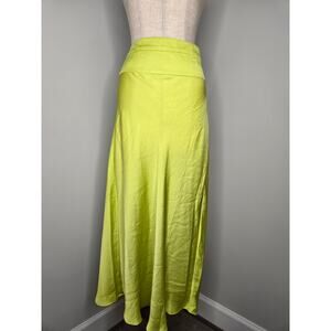 Free People Lime Green Satin Normani Bias Midi Skirt sz 8